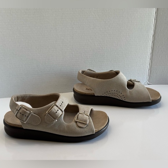 SAS Relaxed Heel Straps Sandal Women's 8 Wide Web Linen Leather Tripad Comfort - Picture 16 of 16
